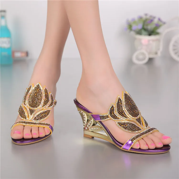 Purple Korean Sexy Diamond Fashion Casual Open Toe Slippers With Heel Womens Shoes Large Sizes High Heels Sandals Wedges 2016-1