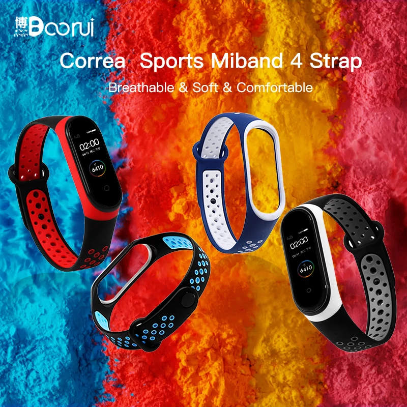 Спортивный ремешок BOORUI mi band 4, удобный ремешок pulseira mi band 4, аксессуары, силиконовый ремешок для xiaomi mi band 4