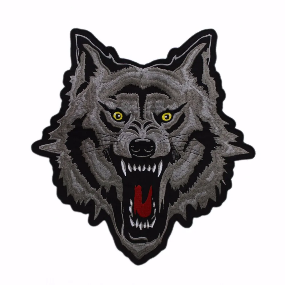 Gray Wolf Motorcycle Embroidered Iron on Patches for Clothes DIY Patches For Jacketsin Patches