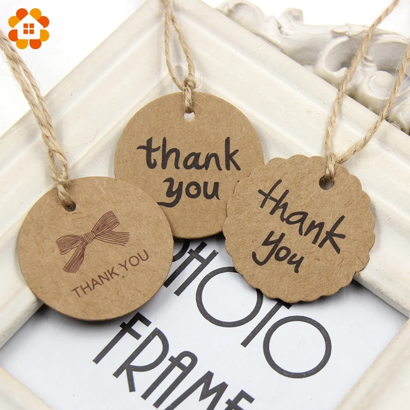 Image 100PCS Kraft Paper Thank You Gift Tags With Jute Rope For Wedding Party Accessories Christmas DIY Gift Vintage Wedding Suppiles