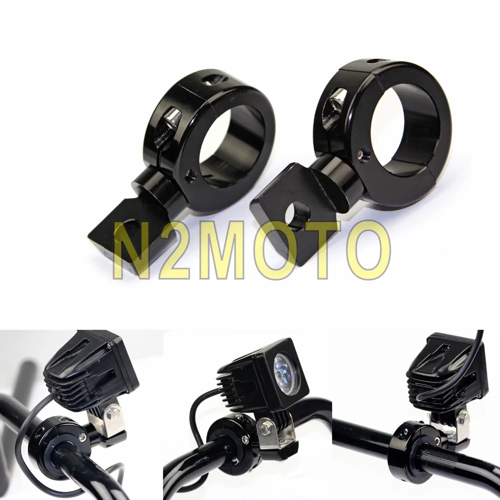 Black Motorcycle Fog Light Holder 1" 7/8" Handlebar Spotlight Bracket