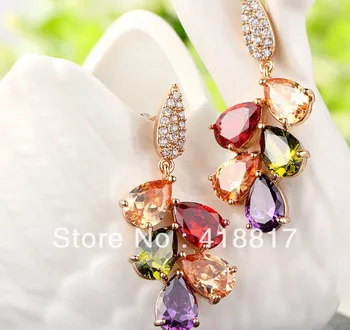 

Rose Gold Color My Mona Lisa Multicolor CZ stones Cluster Drop Earring
