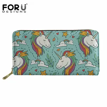 

FORUDESIGNS Cartoon Unicorn Printing Leather Women Wallets Luxury Brand 2018 High Quality Girls Purse Card Holder Long Clutch