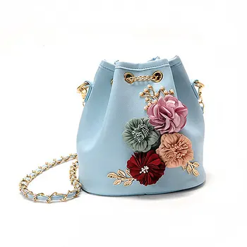 

Fashion Handbags Flowers Sweet Lady Drawstring Bucket Bag Shoulder Bag Embroidery Young Girl Bags Famous Design