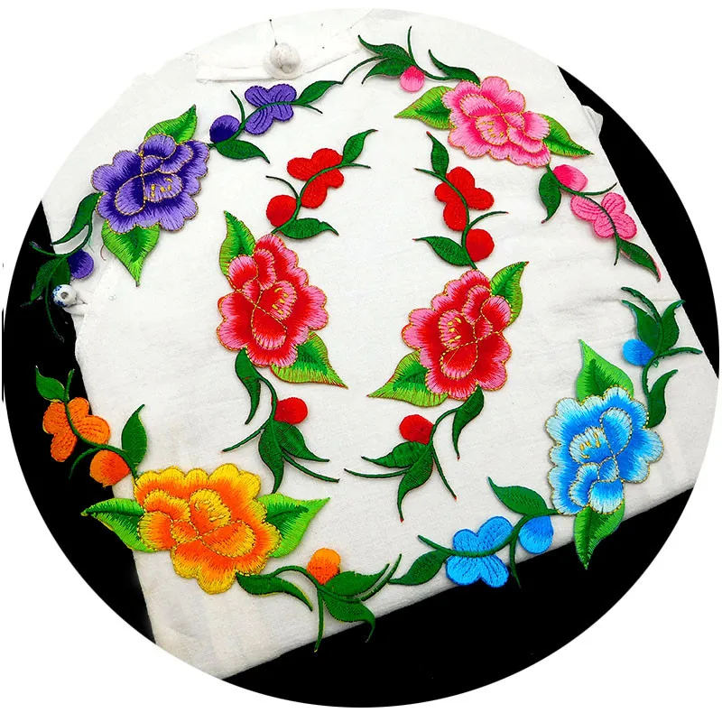 

1Pair Iron on Rose/Blue/Yellow/Red Flower Embroidery Motif Venise Lace Applique Trim Lady Dress Decoration DIY5X20cm BJ0483
