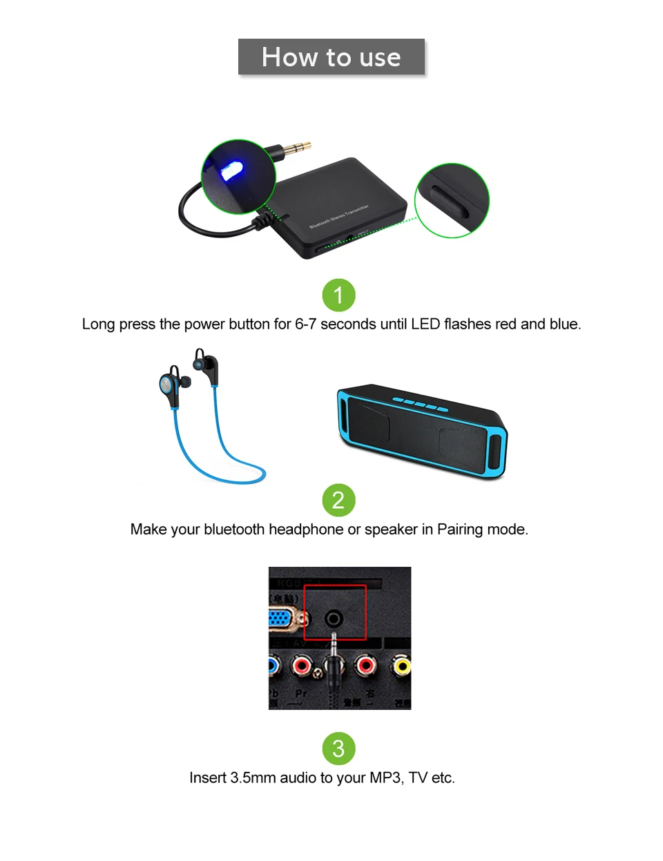 Magift Bluetooth Transmitter Mini Wireless Bluetooth Audio 3.5mm A2DP Stereo Adapter for iPod Headphone TV Mp3 Car Speaker (9)