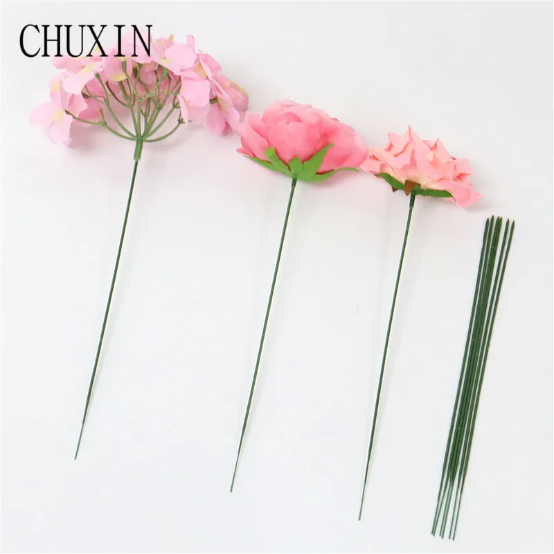 17cm/25/30/40cm Artificial Flower Stems Rose leaves base Iron Wire Stem  DIY