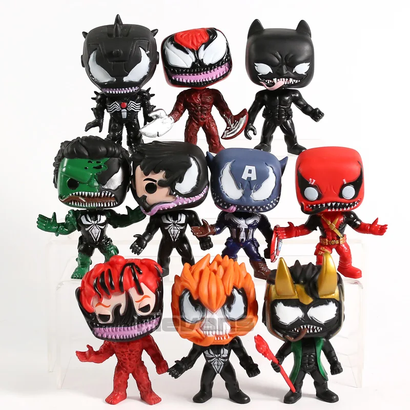 

Venom Cos Carnage Black Panther Hulk Captain America Deadpool Ghost Rider Loki PVC Figures Collectible Model Toys 10pcs/set