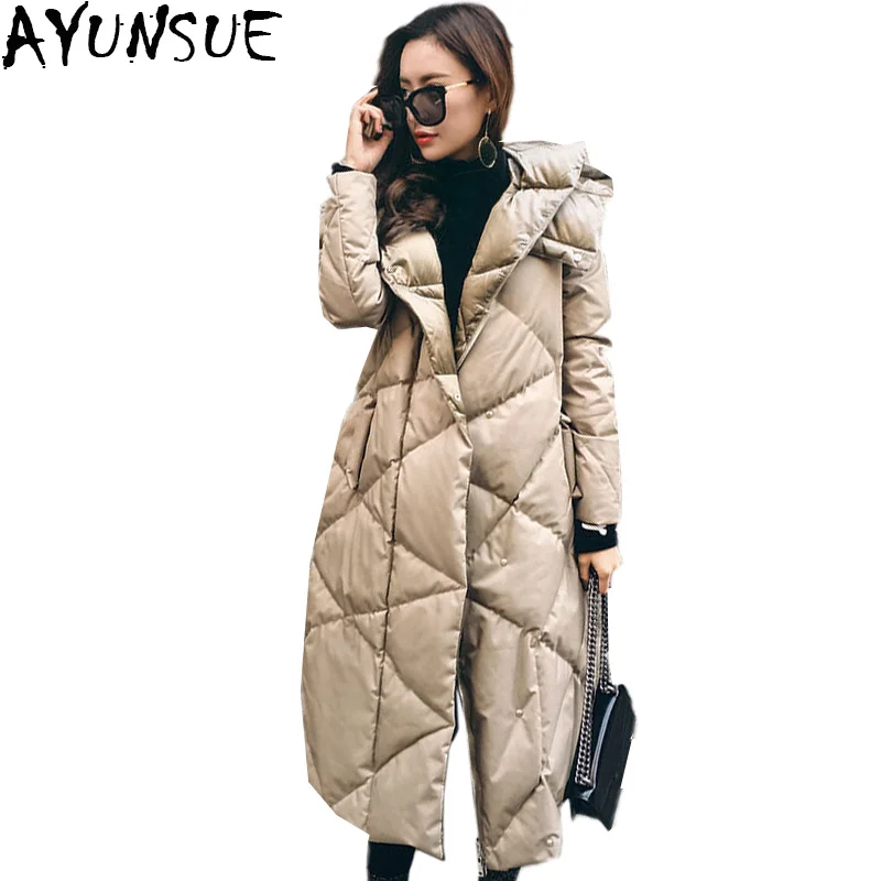 

AYUNSUE Autumn Winter Coats White Duck Down Thick Jackets 2018 Hooded Warm Long Black Overcoat Plus Size casaco feminine LX1157