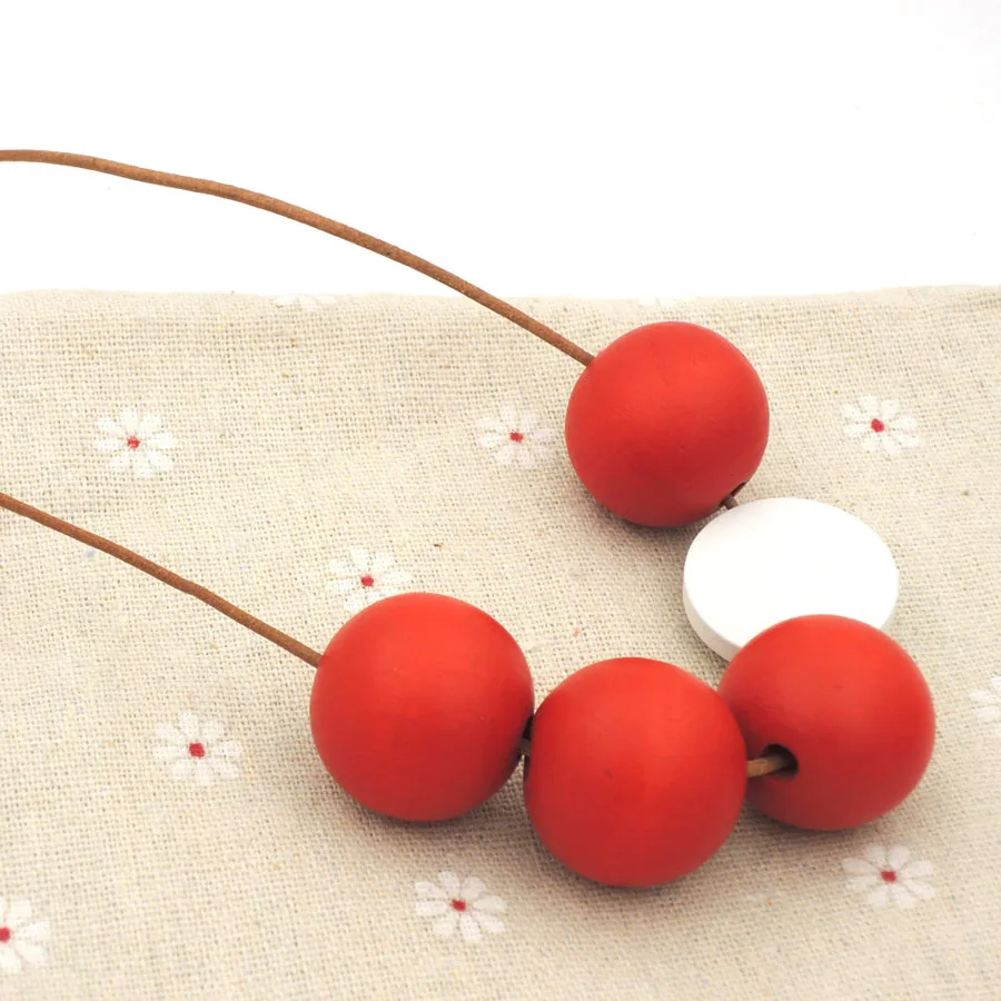 

wood geometric necklace minimalist statement RED BLACK abstract lady leather cord LONG ROPE NW722