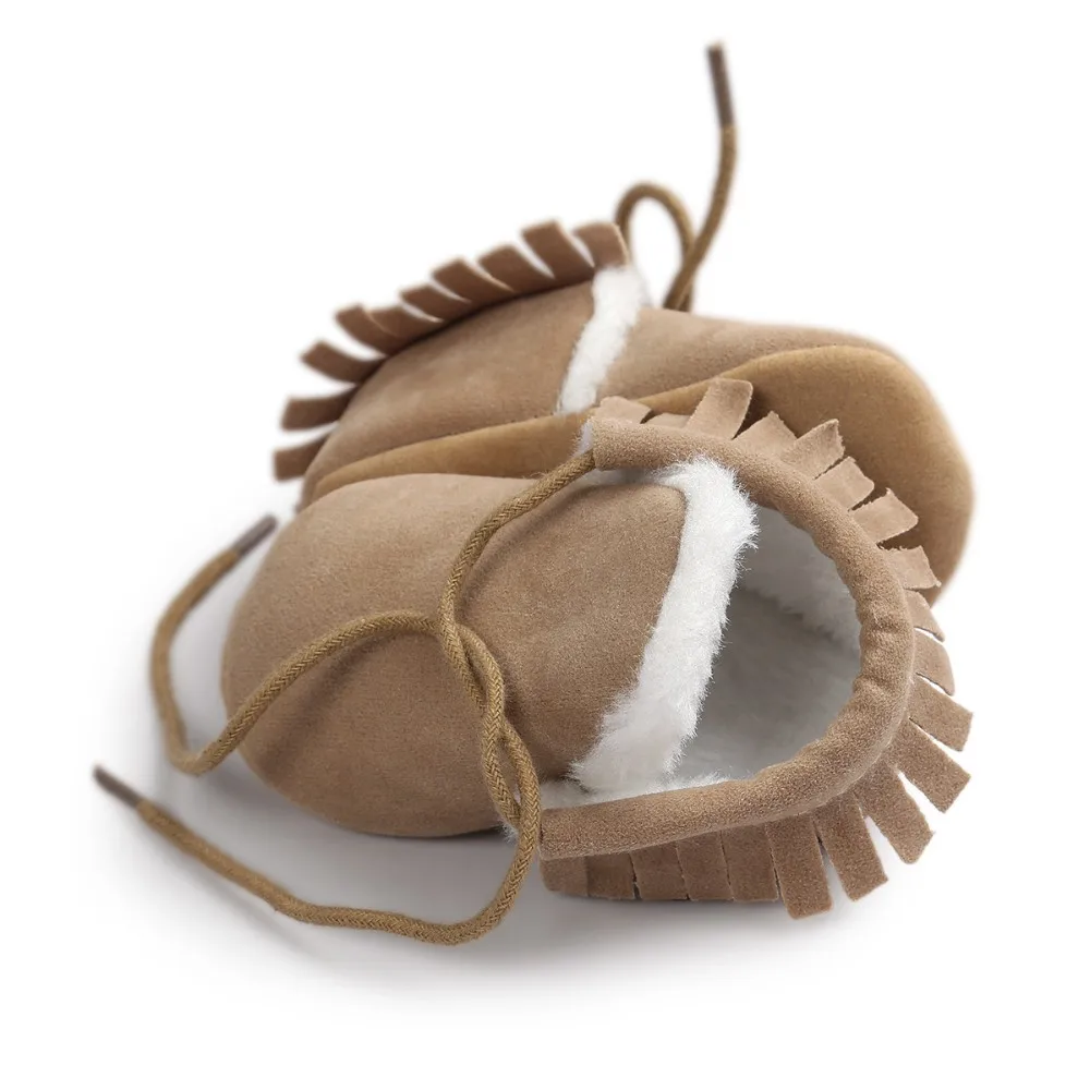 Новинка; Материал: искусственная замша мокасины для самых маленьких зимние, сохраняющие тепло, с мехом; зимние сапоги со шнуровкой на шнуровке Обувь для младенцев