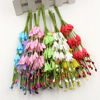 

10pcs Artificial Flower Beads Bud Iron Branch Bouquet For Wedding Decoration DIY Scrapbooking Decorative Wreath Fake Flowers
