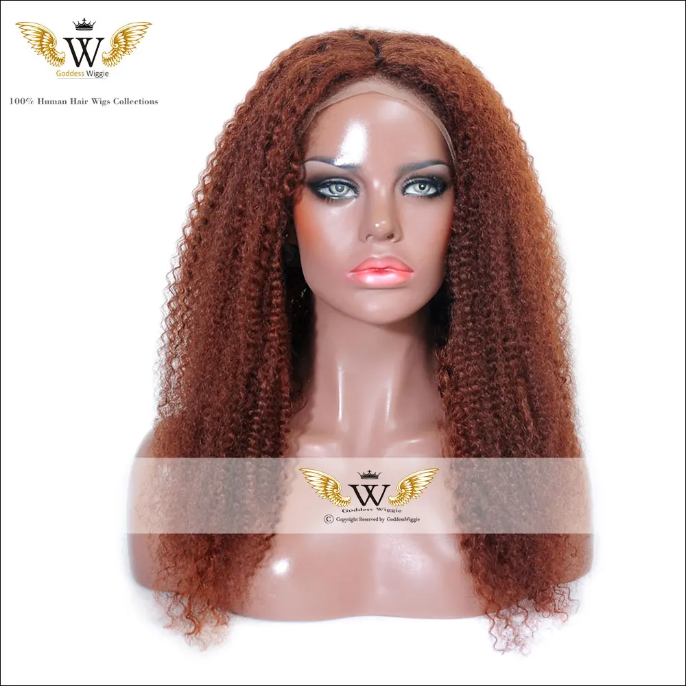 6A Ombre Kinky Curly Lace Front Human Hair Wig Red Glueless Silk Top