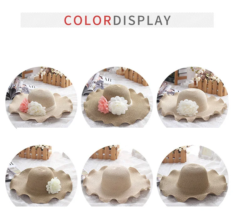 Korean Style Summer Girl Straw Hat Flower Sun Hat Outdoor Seaside Resort Beach Sun Protection Sun Hat ACA42 (24)