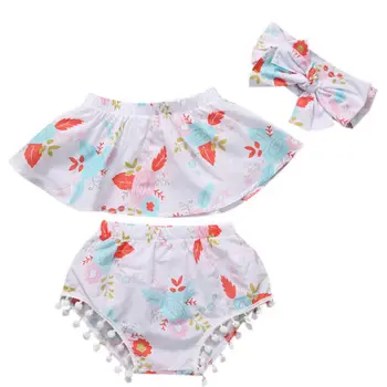 

2017 causal cotton sleeveless floral Newborn Baby Girls Sleeveless Tops and Shorts Pants Headband 3PCS Outfits Clothes