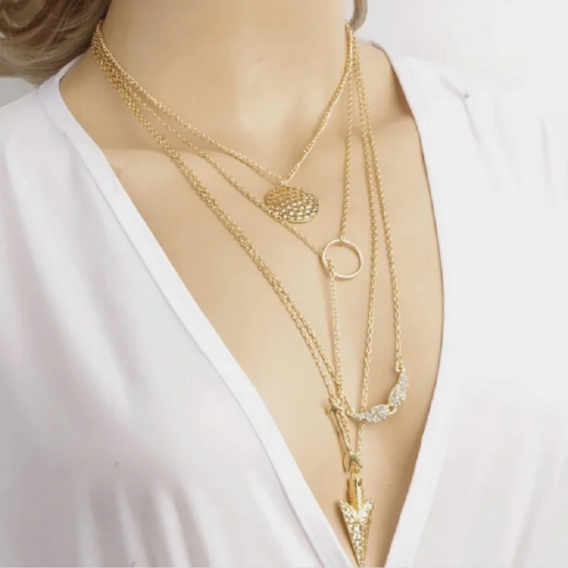 

Summer style multi-layer arrow design women necklace ladies favorite jewelry fashion gifts multi-layer wild simple necklace
