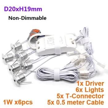 

Dimmable and Non-Dimmable 1W LED down Light Mini Recessed Cabinet Spot light with T connector ,Driver ,Cable 6 lights/set