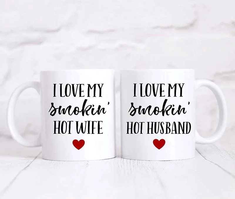 Белый Я люблю мою Smokin Горячая жена кружка и я люблю мой Smokin горячий муж кружка набор пара День Святого Валентина кружки подарок юбилей Свадьба F - Цвет: Белый