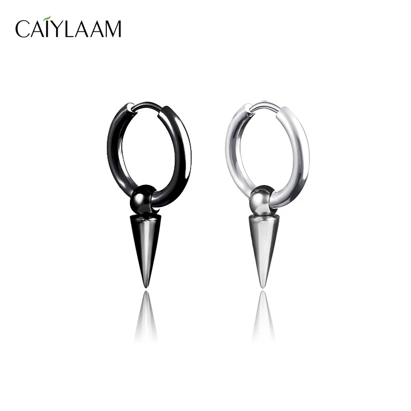 

CAIYLAAM Fashion Circle Taper Earrings For Men Stainless Steel Stud Earrings Punk Rock Style Male Men Earrings Clip Jewelry