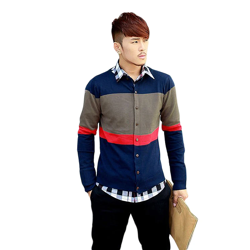 Mens Sweatercoat Sweater Thin Red Blue Casual Round Neck Fashion Knit Sweater Knitwear Coat Top