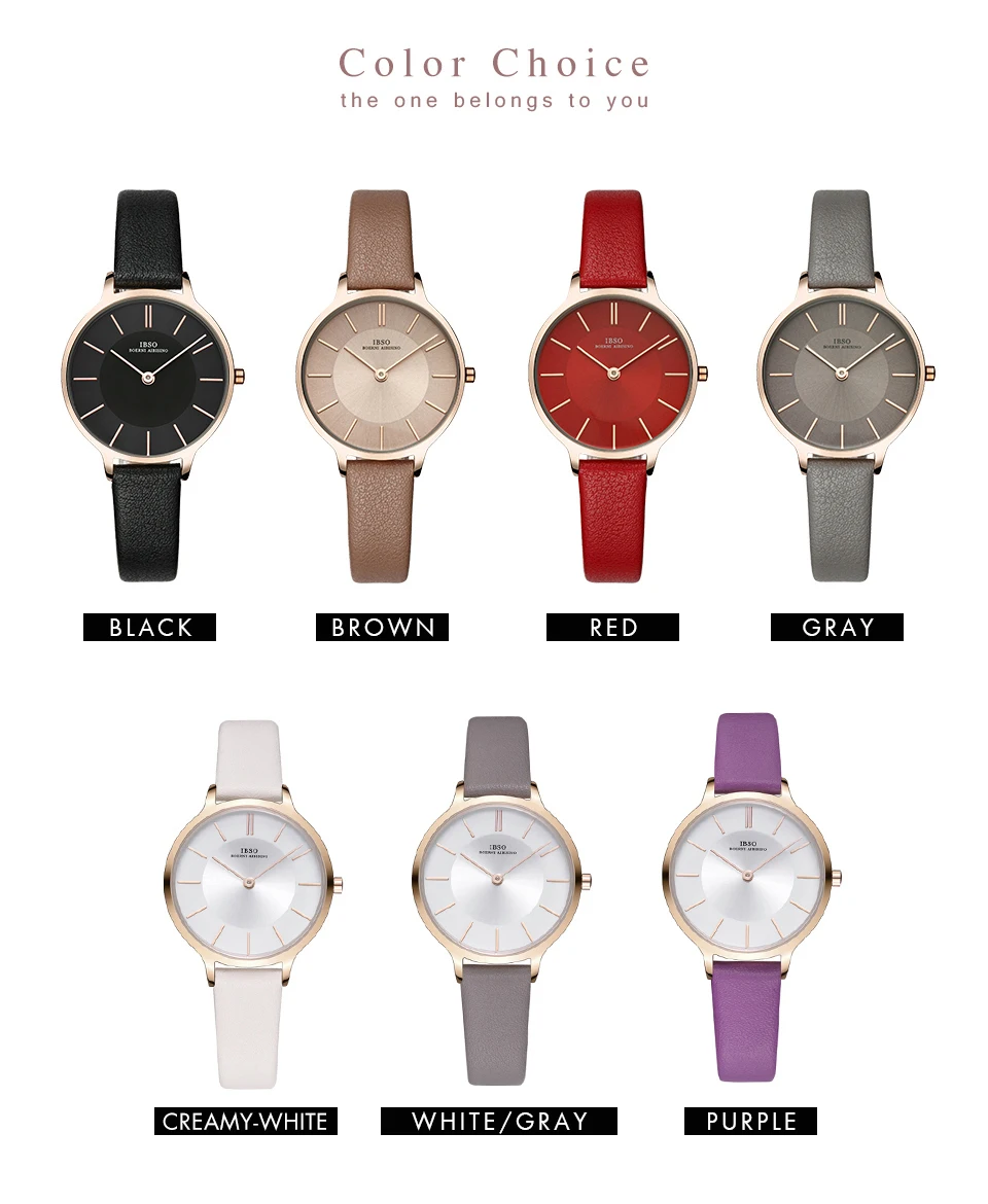 IBSO женские роскошные часы 8 мм Ультра тонкие часы с ремешком из натуральной кожи кварцевые женские часы простые часы Montre Femme 6603