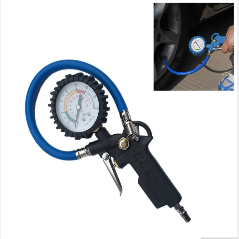 

220PSI Tire Pressure Gauge Car Air Tyre Pressure Tester Gauge Dial Meter Vehicle Inflation Gun Self-locking Inflator For Auto