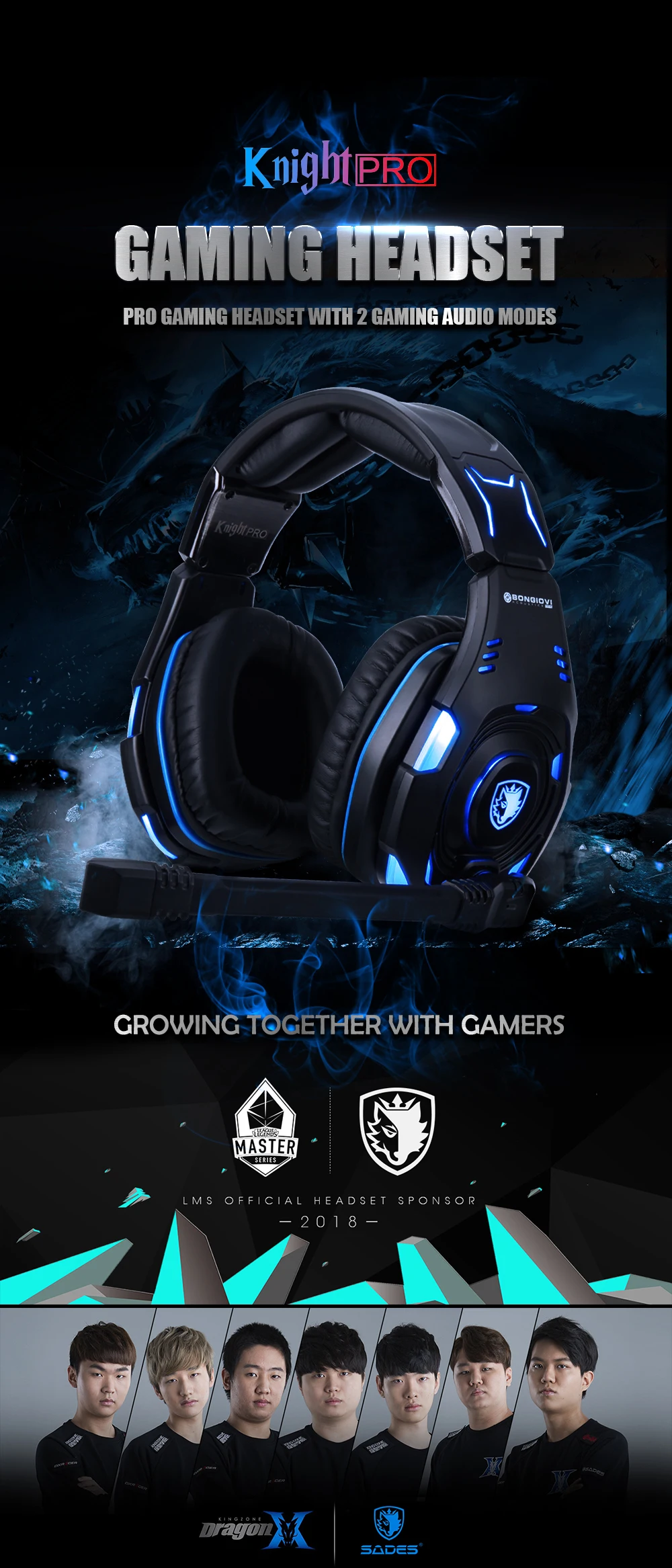 Sades knight pro fone de ouvido profissional