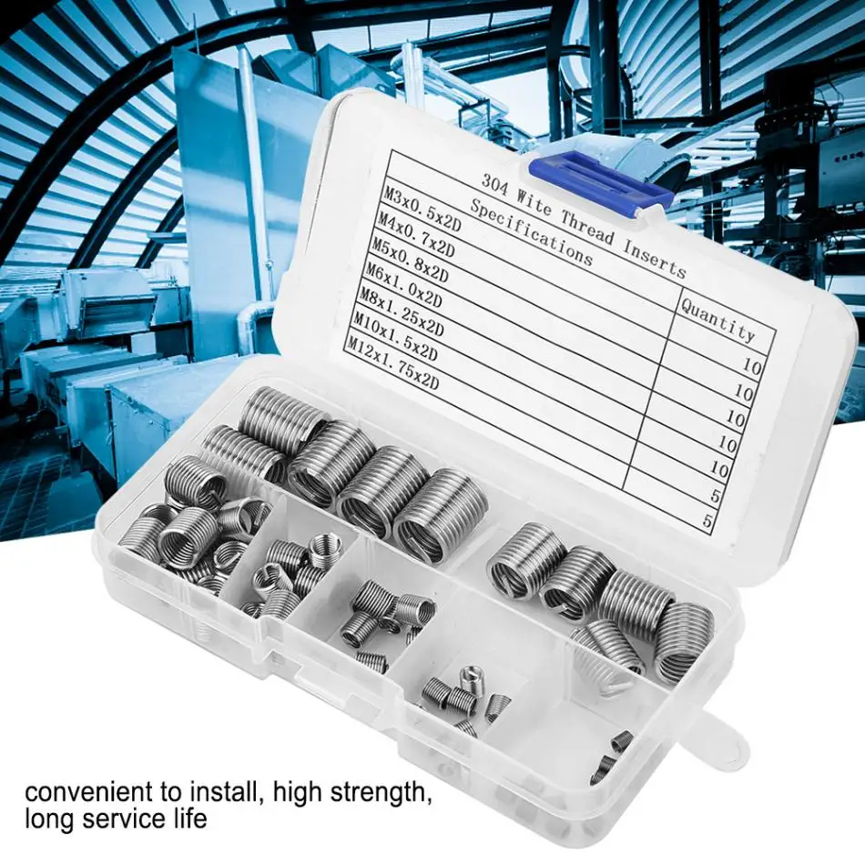 60 шт. резьбовые вставки M3/4/5/6/8/10/12 Нержавеющая сталь спиральный провод Винтовой Винтовые резьбовые набором вставок