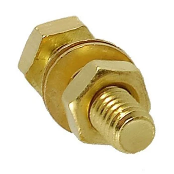 

CNIM Hot 5 Pcs Hex Head Nut 6mm x 20mm Thread Solid Brass Screw Bolts w Washers