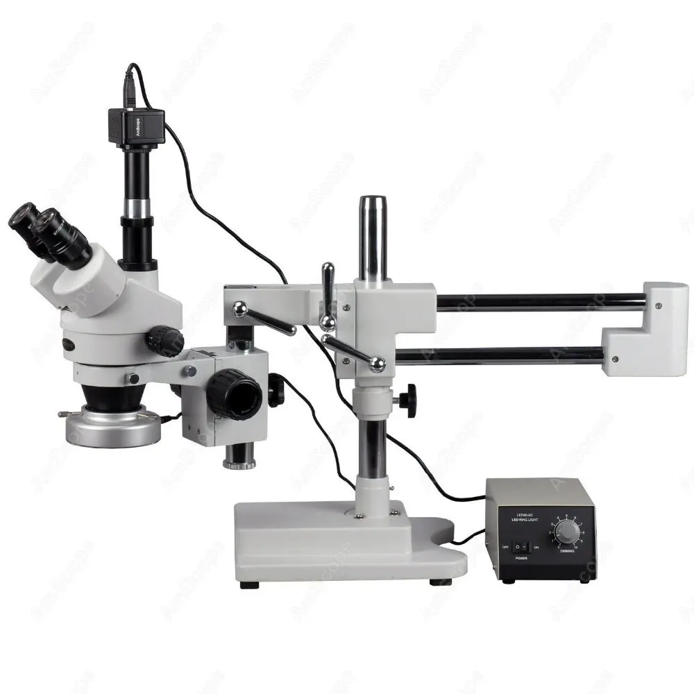 Boom Stand Stereo Microscope--AmScope Supplies 3.5X-90X Microscope w 80-LED Ring Light + 5MP Digital Camera | Инструменты