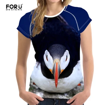 

FORUDESIGNS Printed T Shirt For Woman Harajuku All Over Print Fratercula arctica Bird Tee Short Ladies Shirt Feminine Clothes