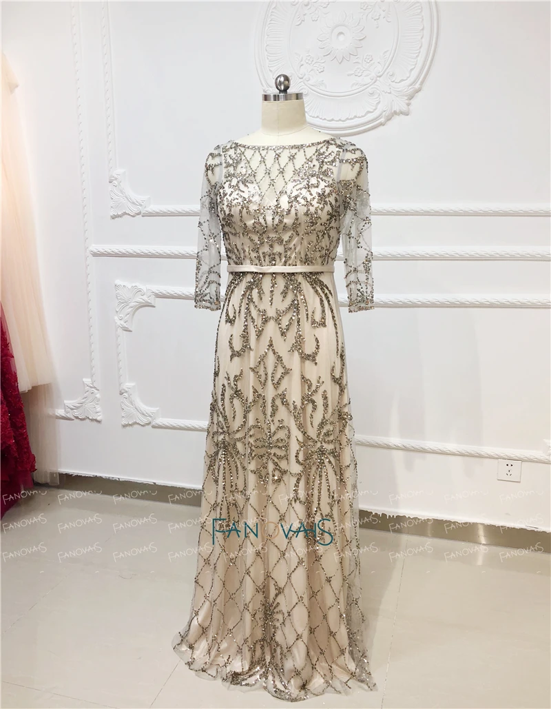 Luxury Evening Dresses Long 3/4 Sleeves Beaded Prom Dress 2019 Formal Party Gown Vestido de Fiesta QS5 Luxury Evening Dresses Long 3/4 Sleeves Beaded Prom Dress 2019 Formal Party Gown Vestido de Fiesta QS5