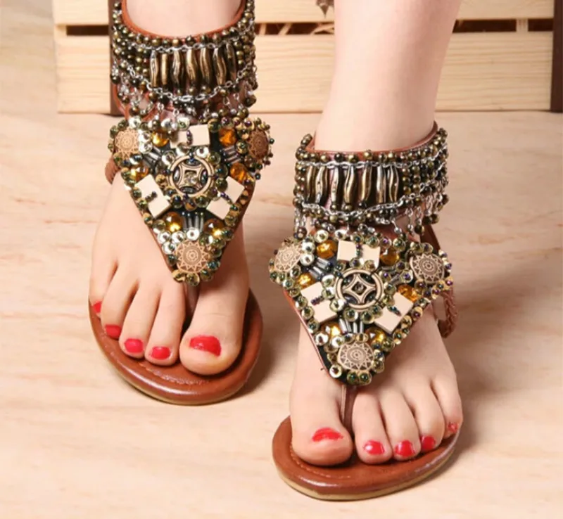 

2018 Summer Shoes Women Sandals Bohemian Beading Crystal Sandalias Female Bead Pendant Flip Flops Beach Shoes Size 35-40 305LX