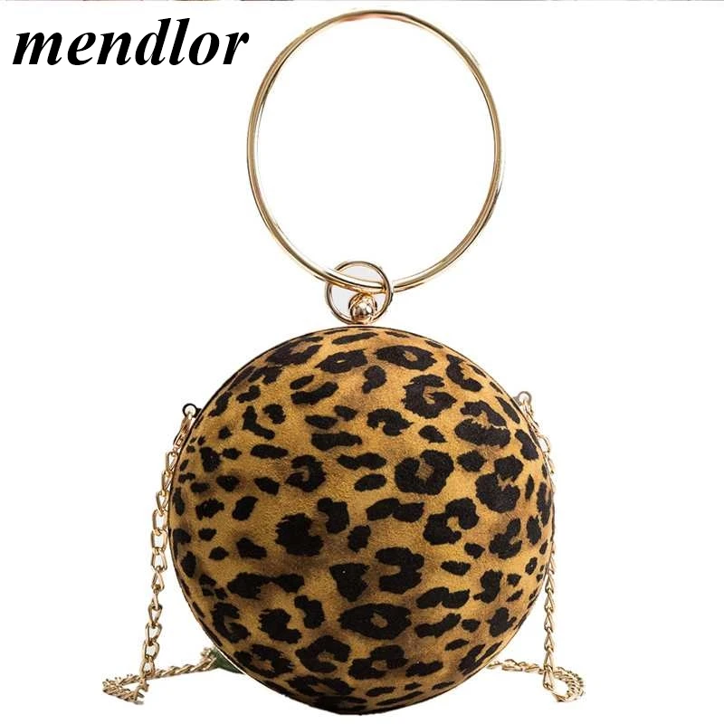 

Sexy Leopard Round bag 2019 Fashion New Quality Velvet Women's Designer Handbag Metal Ring Tote bag Chain Shoulder Messenger bag