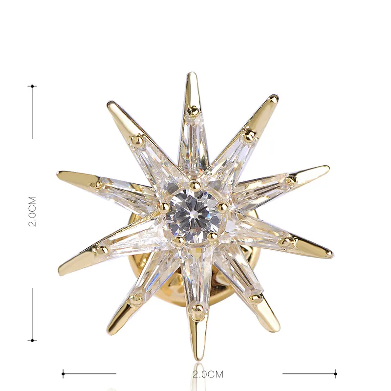 Блестящая брошь в форме звезды Funmor золотистая Медная с микро инкрустацией и