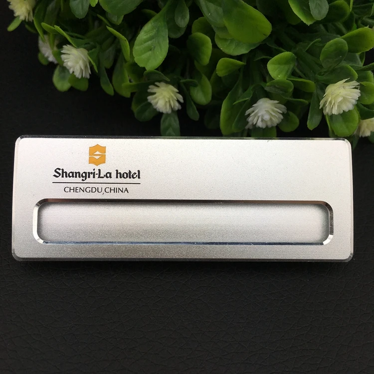 

30pcs 70*26mm custom logo name tags name badge with engraved reusable staff name badge holder magnet with Aluminum alloy plate