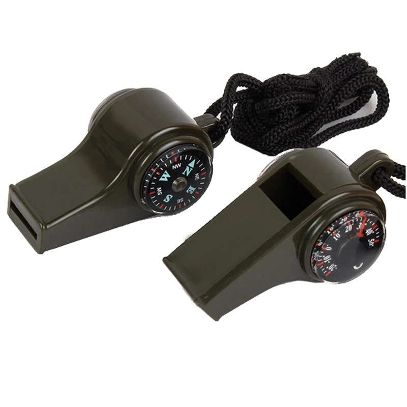 

3 in1 Outdoor Camping Hiking Emergency Whistle Compass Thermometer Survival Whistle Keychain For Camping Hiking Whistles black