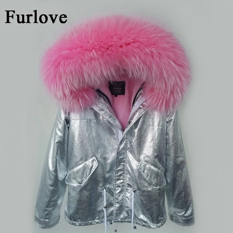 Real raccoon fur collar hooded winter jacket women parka