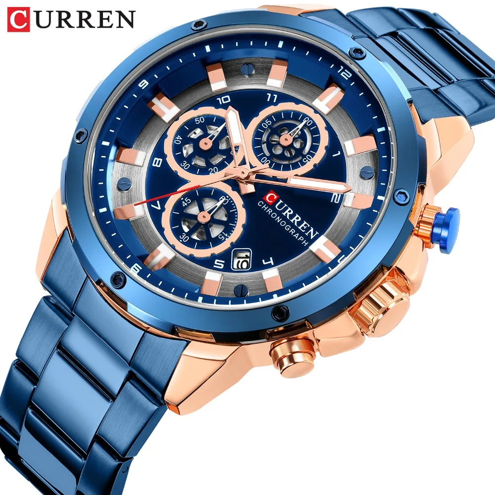 

CURREN Relogio Luxury Men Watch Blue Stainless Steel Sport Man Clock Waterproof Men Brand Masculino
