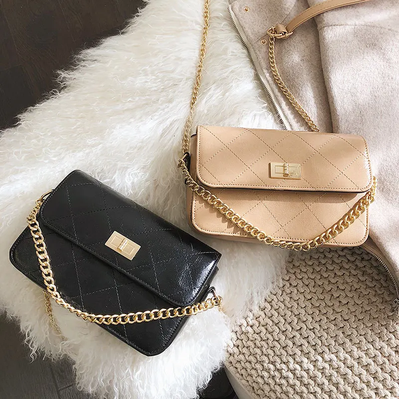 

Small Fragrance Hippie Bag 2019 New Pu Leather Chain Small Square Bag Rhombic Slung Female Bag Shoulder Messenger Bag