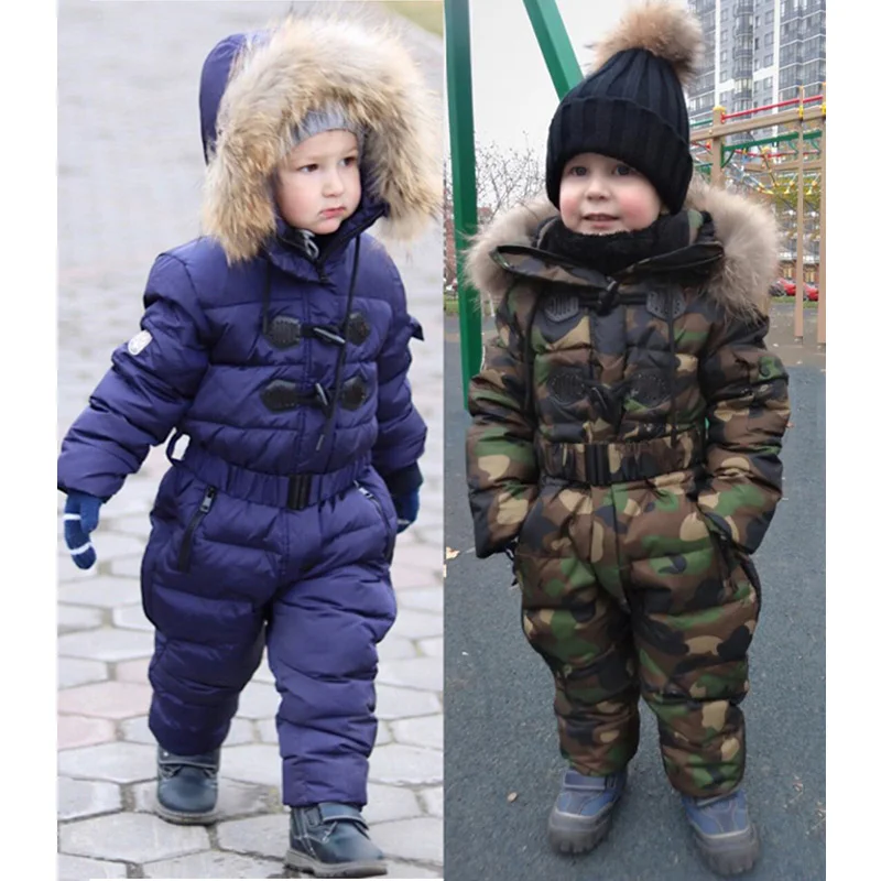 Детская одежда; Камуфляжный зимний комбинезон; Комбинезоны для маленьких девочек и мальчиков; сезон осень-зима; комбинезоны с капюшоном для России-30; пуховая куртка для девочек