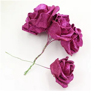 Details about    6 CM GLITTER FOAM ROSES WITH STEMS Artificial Glitter Flowers Decoration UK 
