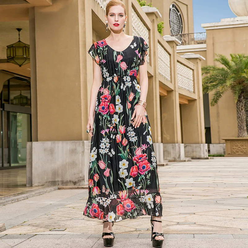 Silk print summer bohemian chiffon beach long dressDresses AliExpress