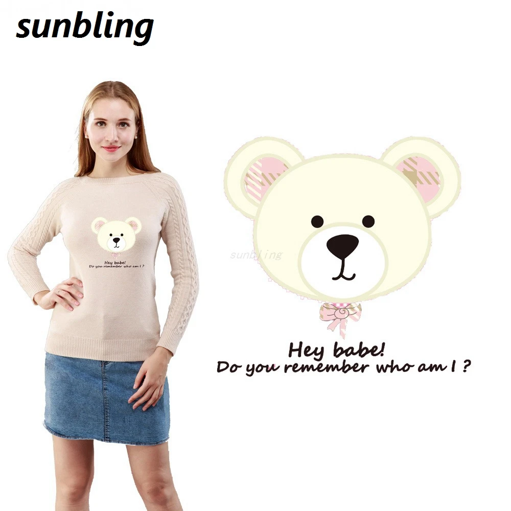 

Sunbling Patches Lovely Bear 3D Printed Patch Transfer Iron On T-shirt Sweater Women Children Clothes Patch Washable Sticker