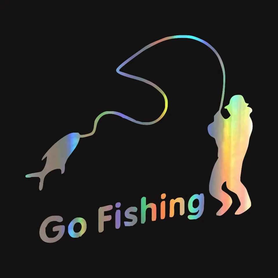 Outdoor Sports Fishing GO FISHING Stickers Car Accessories Car Stickers Decals Black Silver Laser Motorcycle Sticker 1414cm (3)