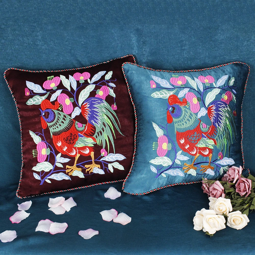1piece 40*40cm Rooster Embroidery Applique Pillowcase Velet Motif