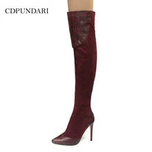 CDPUNDARI/Лоскутные ботфорты на высоком каблуке; женские облегающие высокие сапоги; женская зимняя обувь