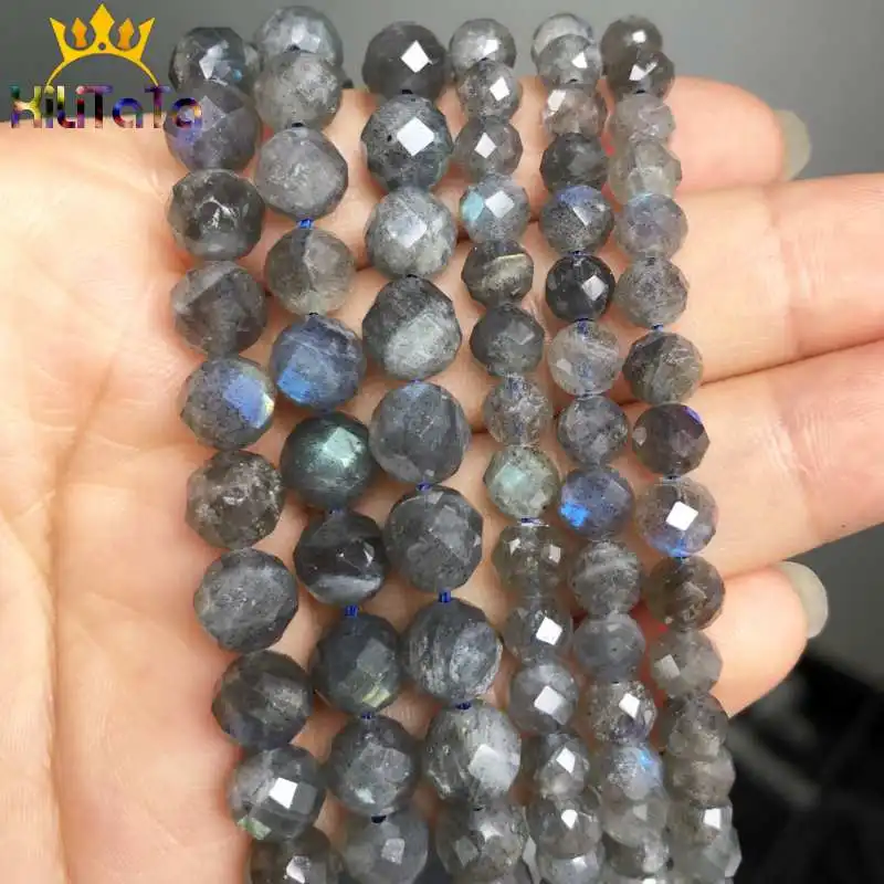 Natural Grey Labradorite Beads Faceted Loose Stone Beads For DIY Making Bracelet Necklace Jewelry Accessories 7.5'' 6mm/8mm