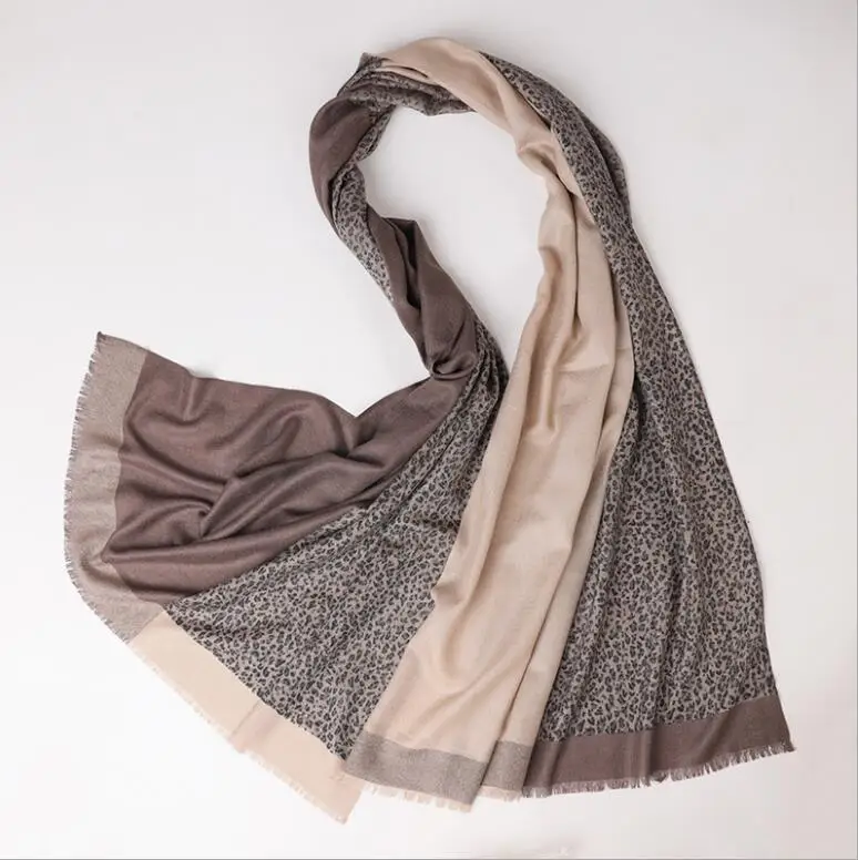 

50%Silk 50%Cashmere Scarf Women Leopard Patchwork Scarfs Winter Spring Shawl High Quality Natural Fabric Extra Soft Warm