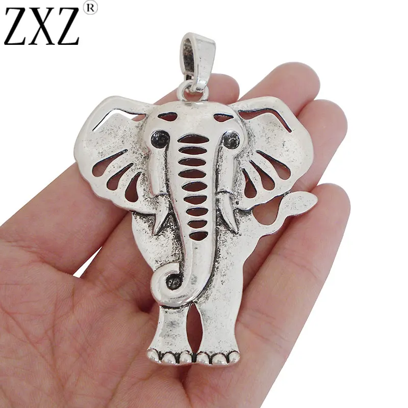 

ZXZ 2pcs Antique Silver Large Animal Lucky Elephant Charms Pendants for Necklace Jewelry Making Findings 71x57mm
